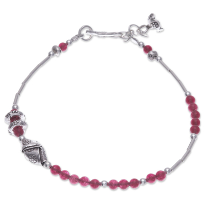 Quartz beaded charm pendant bracelet, 'Precious Bloom' - Hill Tribe Quartz and Silver Beaded Charm Pendant Bracelet