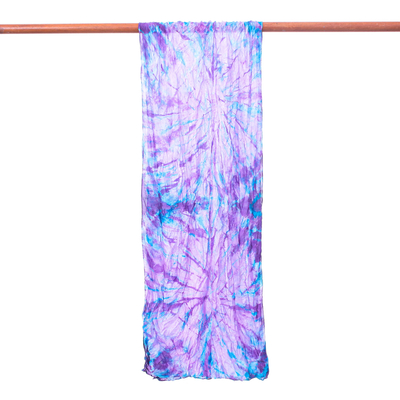 Tie-dyed silk scarf, 'Iris Emotions' - Tie-Dyed Iris and Teal Silk Scarf Handcrafted in Thailand