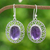 Amethyst dangle earrings, 'Wise Lotus' - High Polished Floral Natural Amethyst Dangle Earrings