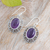 Amethyst dangle earrings, 'Wise Lotus' - High Polished Floral Natural Amethyst Dangle Earrings