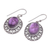 Amethyst dangle earrings, 'Wise Lotus' - High Polished Floral Natural Amethyst Dangle Earrings