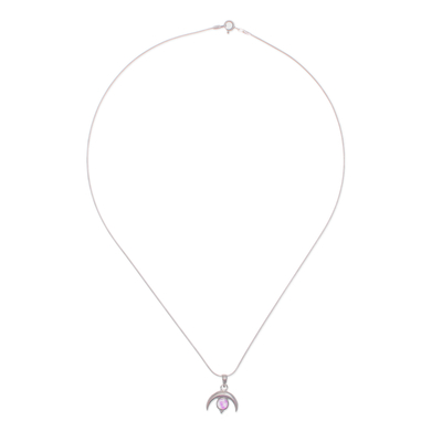 Amethyst pendant necklace, 'Moon on The Garden' - Moon-Shaped Natural Amethyst Pendant Necklace