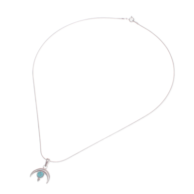 Sterling silver pendant necklace, 'Moon on The Lagoon' - Moon-Shaped Reconstituted Turquoise Pendant Necklace