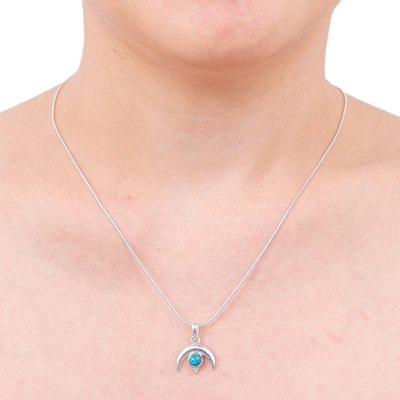 Collar colgante de plata esterlina - Collar colgante de turquesa reconstituida en forma de luna