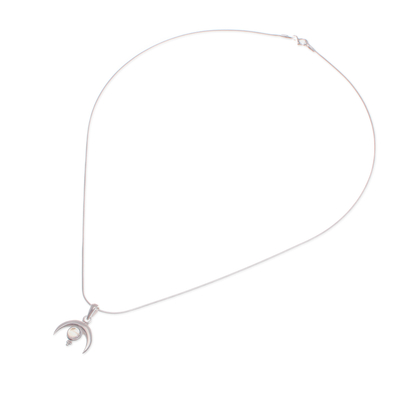 Labradorite pendant necklace, 'Moon on The Sky' - Moon-Shaped Natural Labradorite Pendant Necklace