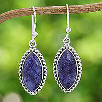 Sillimanite dangle earrings, 'Victorious Blue' - Five-Carat Marquise-Shaped Blue Sillimanite Dangle Earrings