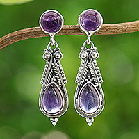 Amethyst dangle earrings, 'Morning Violet' - Classic Polished Amethyst Dangle Earrings from Thailand