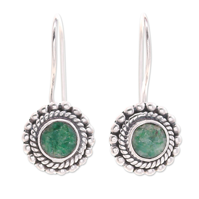 Sillimanite drop earrings, 'Blooming Green' - Polished Round One-Carat Green Sillimanite Drop Earrings