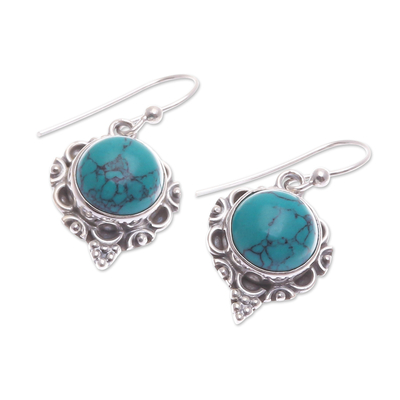 Sterling silver dangle earrings, 'The Lagoon Princess' - Polished Classic Reconstituted Turquoise Dangle Earrings