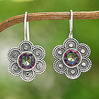 Mystic topaz drop earrings, 'Mystic Bloom' - Polished Flower-Shaped Mystic Topaz Drop Earrings