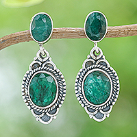 Sillimanite dangle earrings, 'Antique Fortune' - Classic 5-Carat Green Sillimanite Dangle Earrings