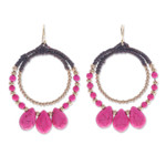 Magnesite and brass beaded dangle earrings, 'The Pink Tiara' - Brass and Pink Magnesite Beaded Dangle Earrings