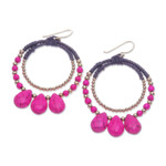 Magnesite and brass beaded dangle earrings, 'The Pink Tiara' - Brass and Pink Magnesite Beaded Dangle Earrings