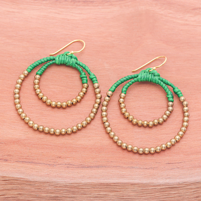 Brass beaded dangle earrings, 'My Vital Aura' - Polished Brass Beaded Dangle Earrings in Green