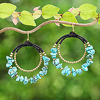 Magnesite beaded dangle earrings, 'Peaceful Goddess' - Polished Brass and Blue Magnesite Beaded Dangle Earrings