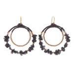 Magnesite beaded dangle earrings, 'Shadow Goddess' - Polished Brass and Black Magnesite Beaded Dangle Earrings