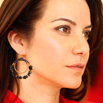 Magnesite beaded dangle earrings, 'Shadow Goddess' - Polished Brass and Black Magnesite Beaded Dangle Earrings