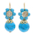Magnesite beaded dangle earrings, 'Cyan Bloom' - Magnesite Beaded Floral Dangle Earrings with Brass Spirals
