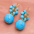 Magnesite beaded dangle earrings, 'Cyan Bloom' - Magnesite Beaded Floral Dangle Earrings with Brass Spirals