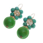 Magnesite beaded dangle earrings, 'Green Bloom' - Green Magnesite Floral Dangle Earrings with Brass Spirals