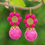 Magnesite beaded dangle earrings, 'Hot Pink Bloom' - Pink Magnesite Floral Dangle Earrings with Brass Spirals (image 2) thumbail