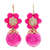 Magnesite beaded dangle earrings, 'Hot Pink Bloom' - Pink Magnesite Floral Dangle Earrings with Brass Spirals thumbail