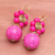 Magnesite beaded dangle earrings, 'Hot Pink Bloom' - Pink Magnesite Floral Dangle Earrings with Brass Spirals (image 2b) thumbail