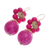 Pendientes colgantes con cuentas de magnesita - Pendientes colgantes florales de magnesita rosa con espirales de latón