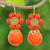 Magnesite beaded dangle earrings, 'Tangerine Bloom' - Orange Magnesite Floral Dangle Earrings with Brass Spirals