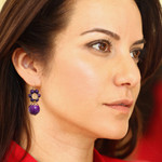 Magnesite beaded dangle earrings, 'Violet Bloom' - Purple Magnesite Floral Dangle Earrings with Brass Spirals