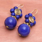 Magnesite beaded dangle earrings, 'Blue Bloom' - Blue Magnesite Floral Dangle Earrings with Brass Spirals