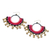 Brass beaded macrame chandelier earrings, 'The Glorious Pink' - Brass Beaded Pink and Black Macrame Chandelier Earrings