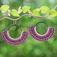 Magnesite beaded macrame dangle earrings, 'Magical Nimbus' - Purple and Pink Macrame Dangle Earrings with Magnesite Beads