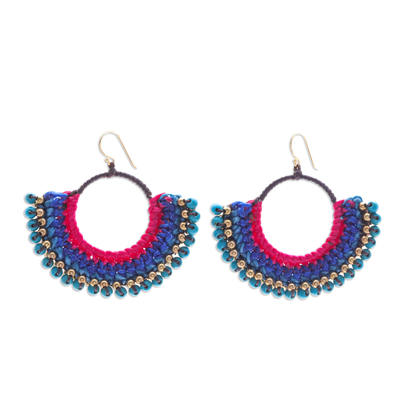 Magnesite beaded macrame dangle earrings, 'Oceanic Nimbus' - Blue Macrame Dangle Earrings with Turquoise Magnesite Beads