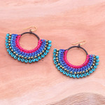 Magnesite beaded macrame dangle earrings, 'Oceanic Nimbus' - Blue Macrame Dangle Earrings with Turquoise Magnesite Beads