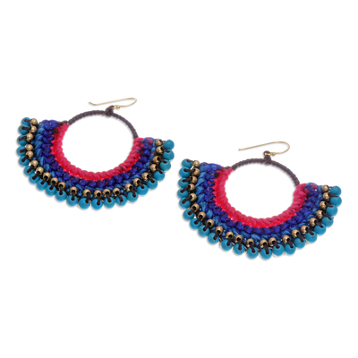 Magnesite beaded macrame dangle earrings, 'Oceanic Nimbus' - Blue Macrame Dangle Earrings with Turquoise Magnesite Beads