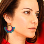 Magnesite beaded macrame dangle earrings, 'Oceanic Nimbus' - Blue Macrame Dangle Earrings with Turquoise Magnesite Beads