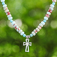 Jasper and variscite beaded pendant necklace, 'Wealth & Faith'