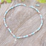 Jasper and variscite beaded pendant necklace, 'Wealth & Faith' - Jasper and Variscite Beaded Necklace with Cross Pendant
