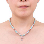 Jasper and variscite beaded pendant necklace, 'Wealth & Faith' - Jasper and Variscite Beaded Necklace with Cross Pendant