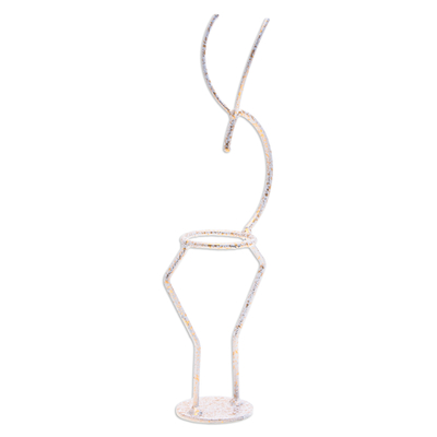 Iron tealight holder, 'Deer Splendor' - Handcrafted Iron Deer Tealight Holder in White and Gold
