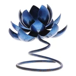 Steel and iron tealight holder, 'Lotus Flame in Blue' - Handmade Steel & Iron Lotus Flower Tealight Holder in Blue