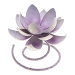 Steel and iron tealight holder, 'Lotus Flame in Purple' - Handmade Steel & Iron Lotus Flower Tealight Holder in Purple