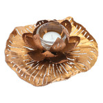 Iron tealight holder, 'Heaven's Lotus' - Golden-Toned Lotus-Themed Iron Tealight Candleholder