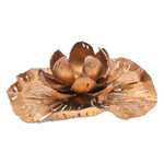 Iron tealight holder, 'Heaven's Lotus' - Golden-Toned Lotus-Themed Iron Tealight Candleholder