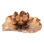 Iron tealight holder, 'Heaven's Lotus' - Golden-Toned Lotus-Themed Iron Tealight Candleholder