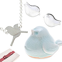 Curated gift set, 'Free as a Bird' - Bird-Themed Celadon and Sterling Silver Curated Gift Set