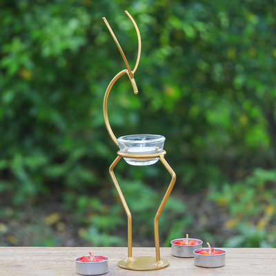 Teelichthalter aus Eisen - Handgefertigter Hirsch-Teelichthalter aus Eisen im Goldton
