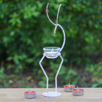 Iron tealight holder, 'Deer Splendor in Red' - Iron Deer Tealight Holder in White and Red from Thailand