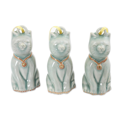 Curated gift set, 'House Full of Cats' - Curated Cat Gift Set with Figurine Wall Art and 3 Ornaments